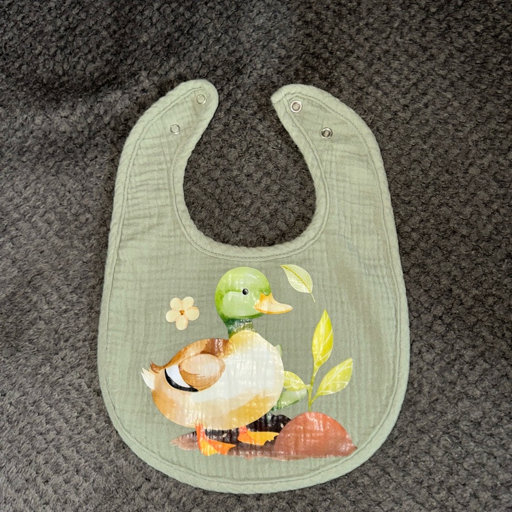 NEW Handcrafted Duck Baby Bib- Green